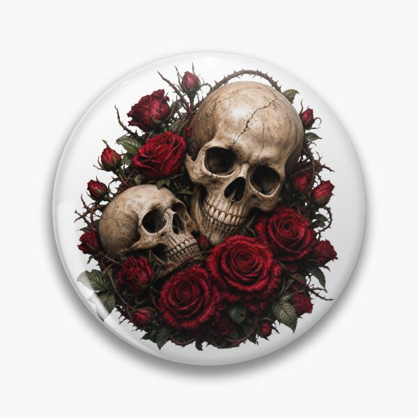 Item preview, Gothic Twin Skulls with Deep Red Roses and Thorns designed and sold by FrozenPolarBear.