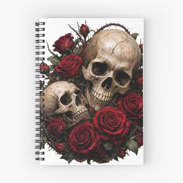 Item preview, Gothic Twin Skulls with Deep Red Roses and Thorns designed and sold by FrozenPolarBear.
