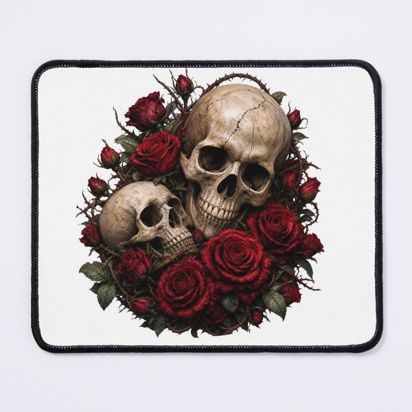 Item preview, Gothic Twin Skulls with Deep Red Roses and Thorns designed and sold by FrozenPolarBear.