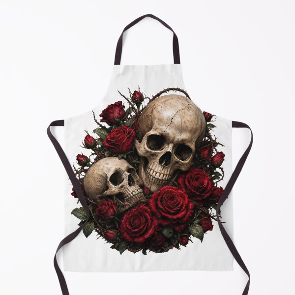 Item preview, Gothic Twin Skulls with Deep Red Roses and Thorns designed and sold by FrozenPolarBear.
