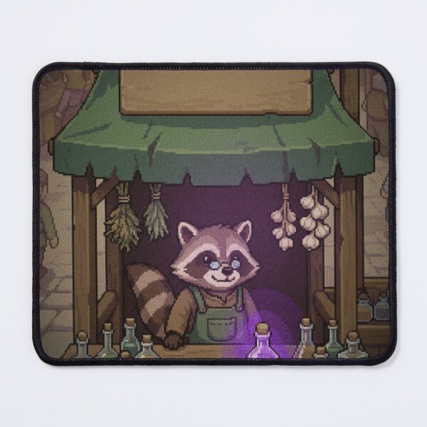 Item preview, Raccoon Alchemist Potion Shop Pixel Art Cute RPG designed and sold by Arobinoz.