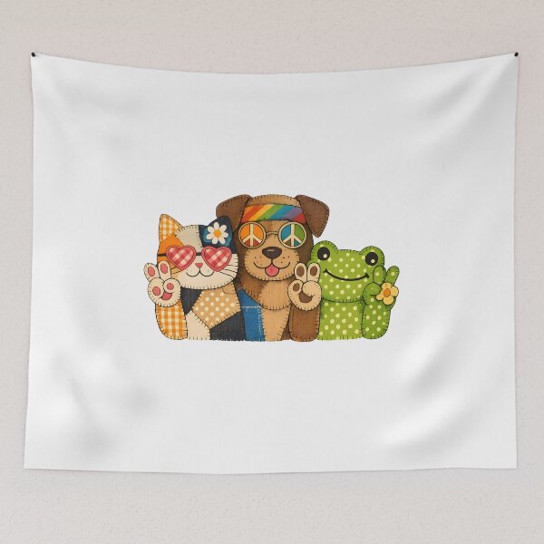 Item preview, Peace & Love Patchwork Animals T-Shirt designed and sold by Santuário da Bicharada.
