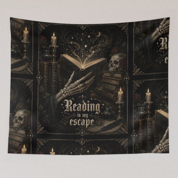 Item preview, Dark Academia Book Poster, Reading Is My Escape Print, Skeleton Hand Book Art, BookTok Wall Decor, Gothic Library Decor designed and sold by LuxeBuzz.