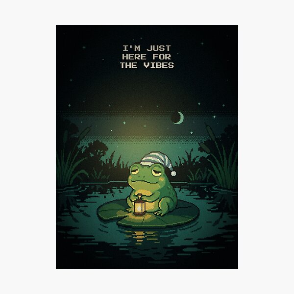 Item preview, Here For The Vibes Sleepy Frog Pixel Art Cute designed and sold by Arobinoz.