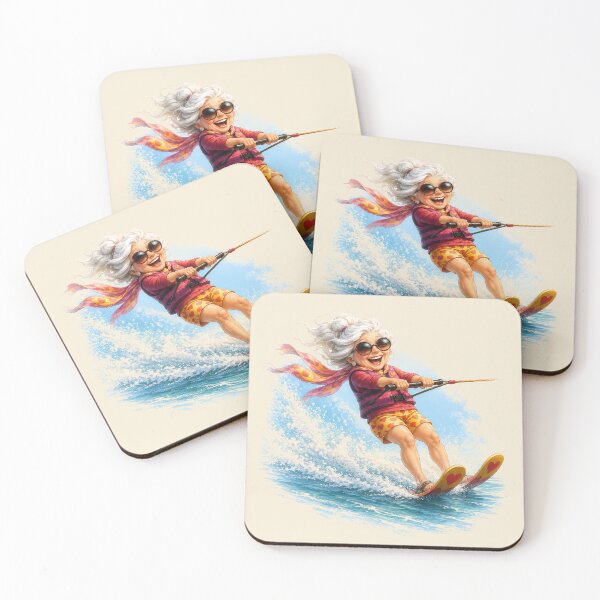 Item preview, Cool Granny Waterskiing — Fun Little Old Lady Cartoon Illustration designed and sold by kornkobart.