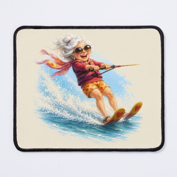 Item preview, Cool Granny Waterskiing — Fun Little Old Lady Cartoon Illustration designed and sold by kornkobart.