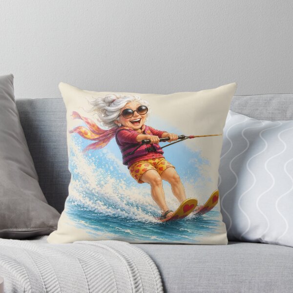 Item preview, Cool Granny Waterskiing — Fun Little Old Lady Cartoon Illustration designed and sold by kornkobart.
