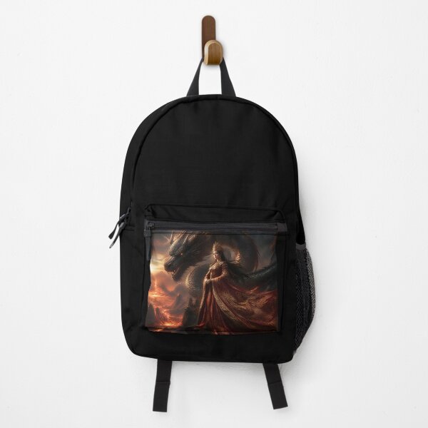Item preview, Dragon Empress Queen with Black Dragon Over Volcanic Lava Mountains designed and sold by LittleBigGifts.