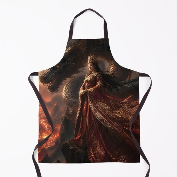 Item preview, Dragon Empress Queen with Black Dragon Over Volcanic Lava Mountains designed and sold by LittleBigGifts.