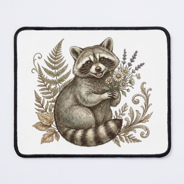 Item preview, Vintage Raccoon Holding Wildflowers | Cottagecore Woodland Animal Art designed and sold by abdelski.