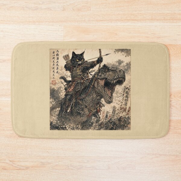 Item preview, Samurai Cat Archer Riding a T-Rex Vintage Japanese Art designed and sold by Natalia-Vlad.