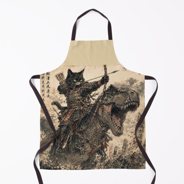 Item preview, Samurai Cat Archer Riding a T-Rex Vintage Japanese Art designed and sold by Natalia-Vlad.