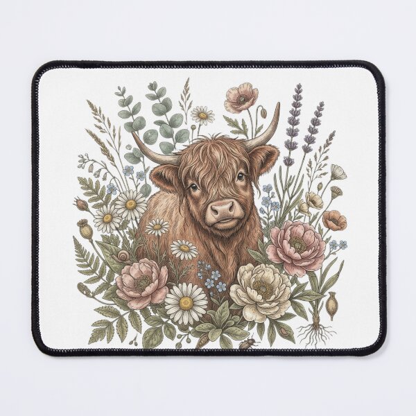 Item preview, Vintage Highland Cow with Wildflowers | Cottagecore Floral Animal Illustration designed and sold by abdelski.