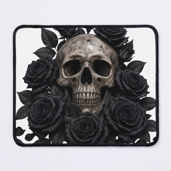 Item preview, Monochrome Gothic Skull with Black Roses designed and sold by FrozenPolarBear.