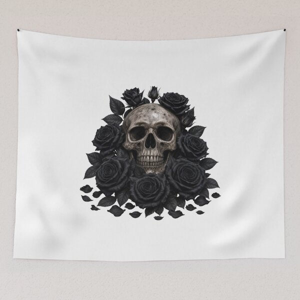 Item preview, Monochrome Gothic Skull with Black Roses designed and sold by FrozenPolarBear.