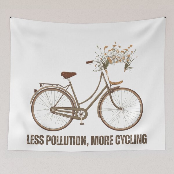 Item preview, Less Pollution More Cycling - Vintage Bicycle With Flowers designed and sold by NeuralAuraArts.