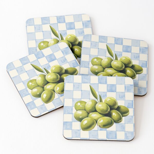 Item preview, Mediterranean Olive Poster | Italian Kitchen Wall Art | Blue Checkerboard Print designed and sold by potraitsbyana.
