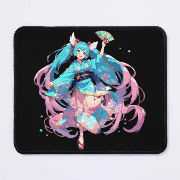 Item preview, Anime Girl in Blue Floral Kimono with Fan designed and sold by Radhestore.