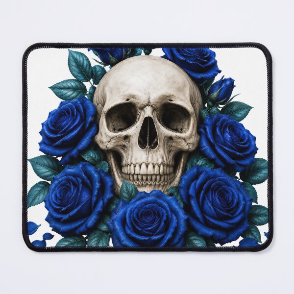 Item preview, Gothic Skull with Vibrant Blue Roses designed and sold by FrozenPolarBear.
