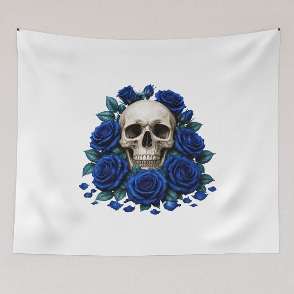 Item preview, Gothic Skull with Vibrant Blue Roses designed and sold by FrozenPolarBear.