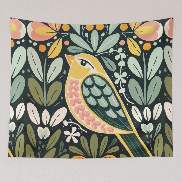 Item preview, Golden Folk Garden Bird designed and sold by Filora Atelier | Bird Art.