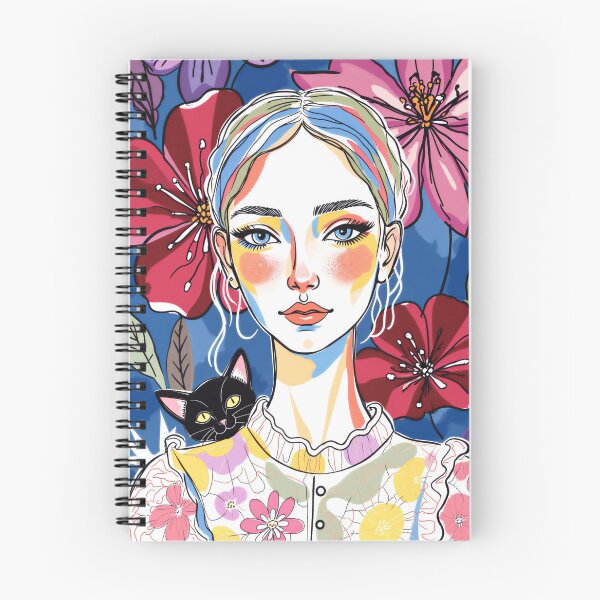 Item preview, Beautiful Woman Portrait with Black Cat and Flowers designed and sold by QQQueen.