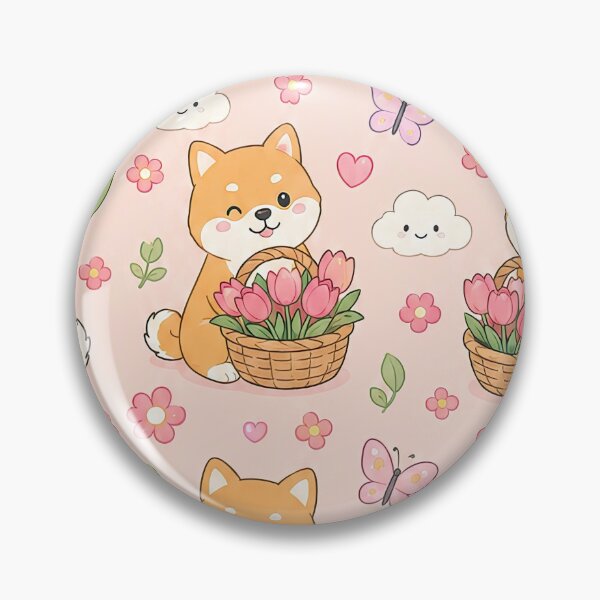 Item preview, Shiba Inu Tulip Basket Kawaii Pattern designed and sold by Soft Berry Studio.