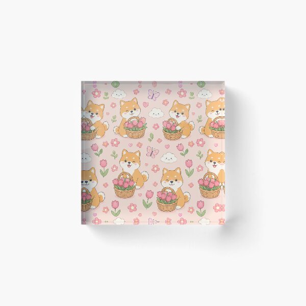Item preview, Shiba Inu Tulip Basket Kawaii Pattern designed and sold by Soft Berry Studio.