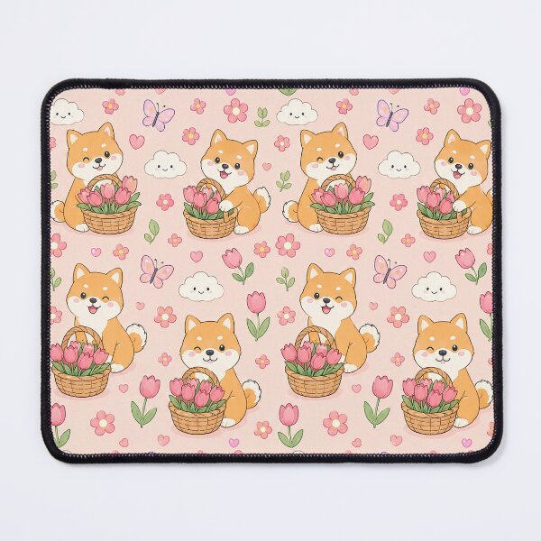 Item preview, Shiba Inu Tulip Basket Kawaii Pattern designed and sold by Soft Berry Studio.