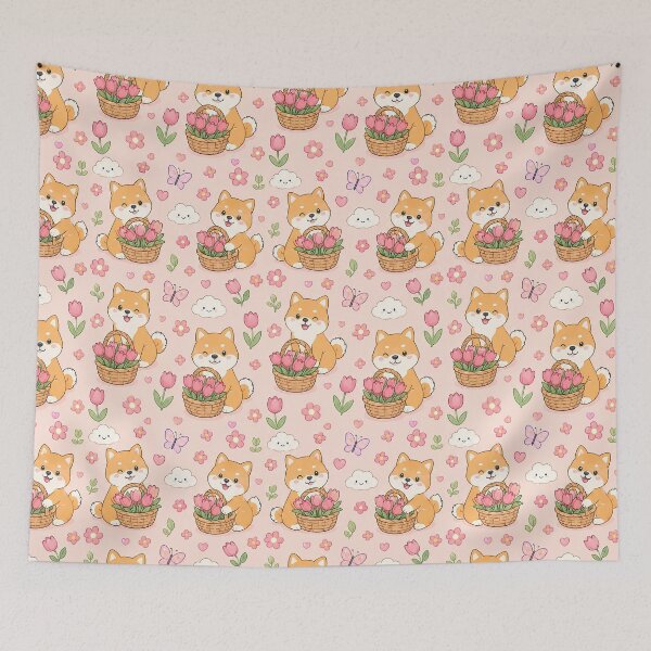 Item preview, Shiba Inu Tulip Basket Kawaii Pattern designed and sold by Soft Berry Studio.