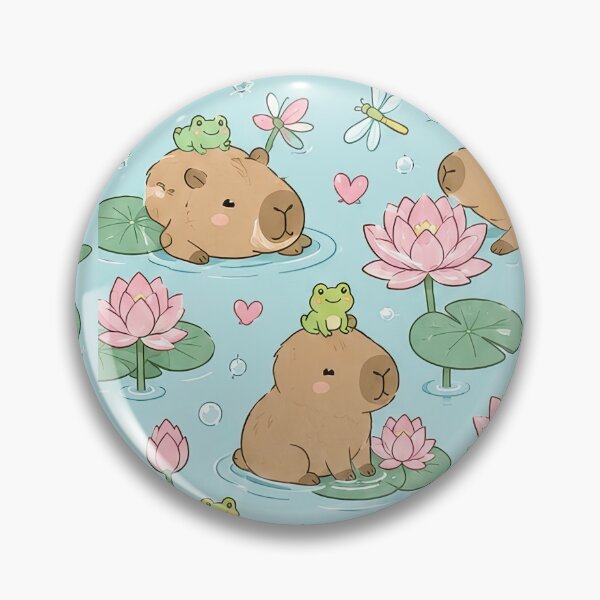 Item preview, Capybara Lotus Pond Kawaii Pattern designed and sold by Soft Berry Studio.