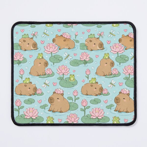 Item preview, Capybara Lotus Pond Kawaii Pattern designed and sold by Soft Berry Studio.