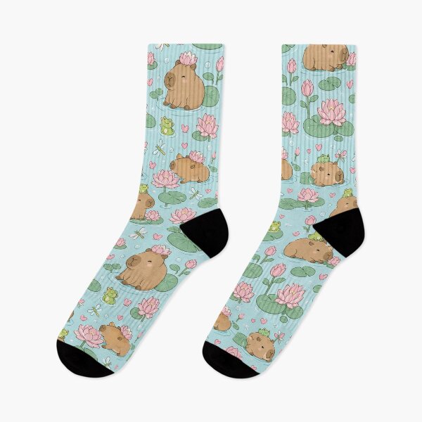Item preview, Capybara Lotus Pond Kawaii Pattern designed and sold by Soft Berry Studio.