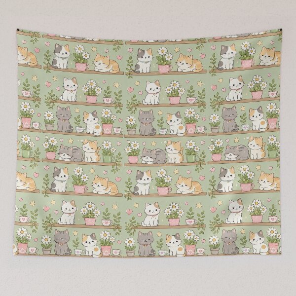 Item preview, Cozy Cat Daisy Shelf Kawaii Pattern designed and sold by Soft Berry Studio.
