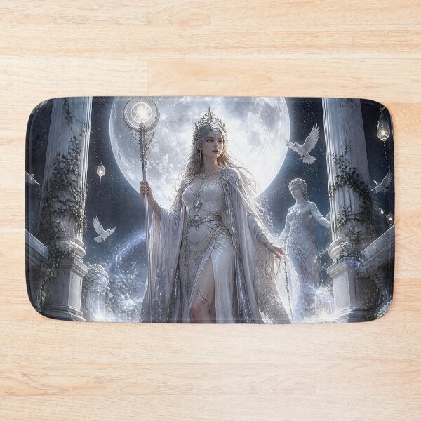 Item preview, Priestess of the Moon Temple Fantasy Goddess with Crescent Staff designed and sold by LittleBigGifts.