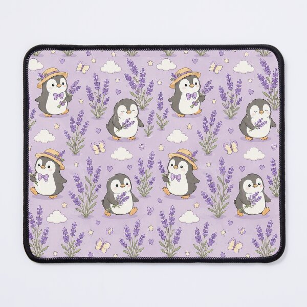 Item preview, Penguin Lavender Garden Kawaii Pattern designed and sold by Soft Berry Studio.