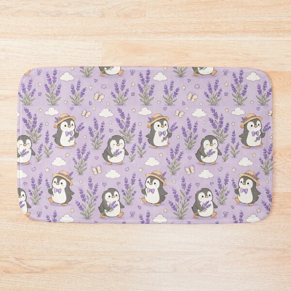 Item preview, Penguin Lavender Garden Kawaii Pattern designed and sold by Soft Berry Studio.