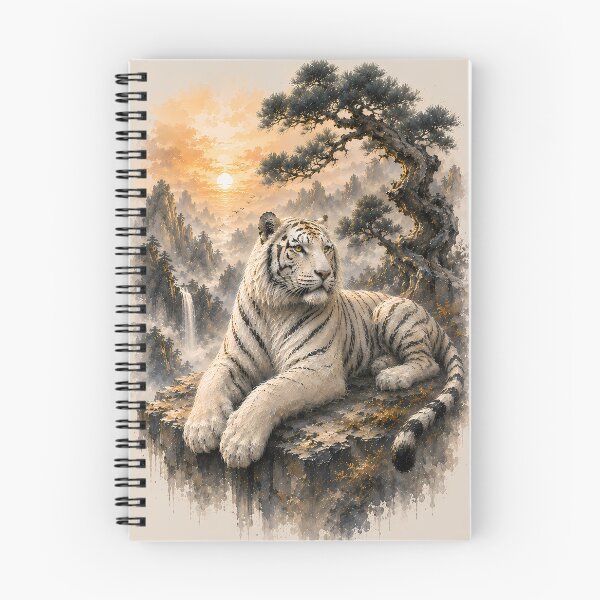 Item preview, White Tiger Beneath Ancient Pine | Chinese Ink Wash Landscape Wildlife Art designed and sold by ManJiangHong.