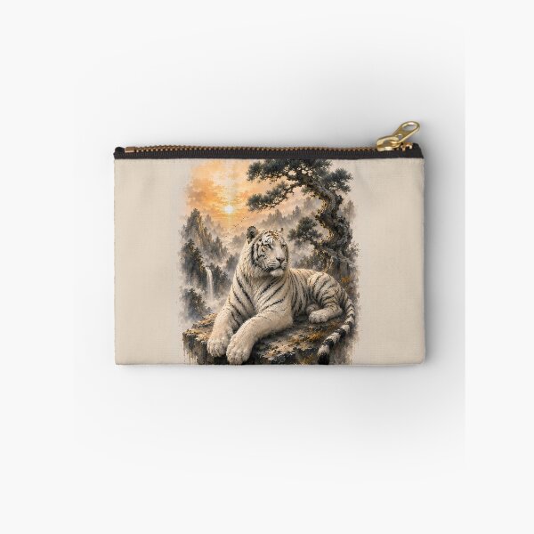 Item preview, White Tiger Beneath Ancient Pine | Chinese Ink Wash Landscape Wildlife Art designed and sold by ManJiangHong.
