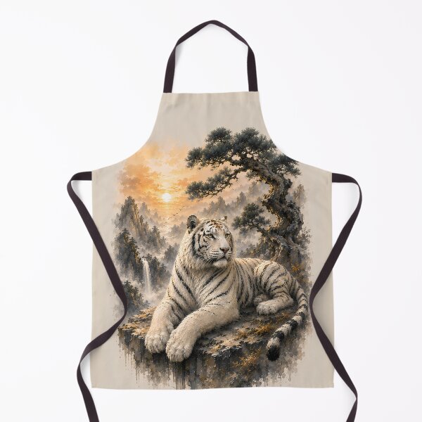 Item preview, White Tiger Beneath Ancient Pine | Chinese Ink Wash Landscape Wildlife Art designed and sold by ManJiangHong.