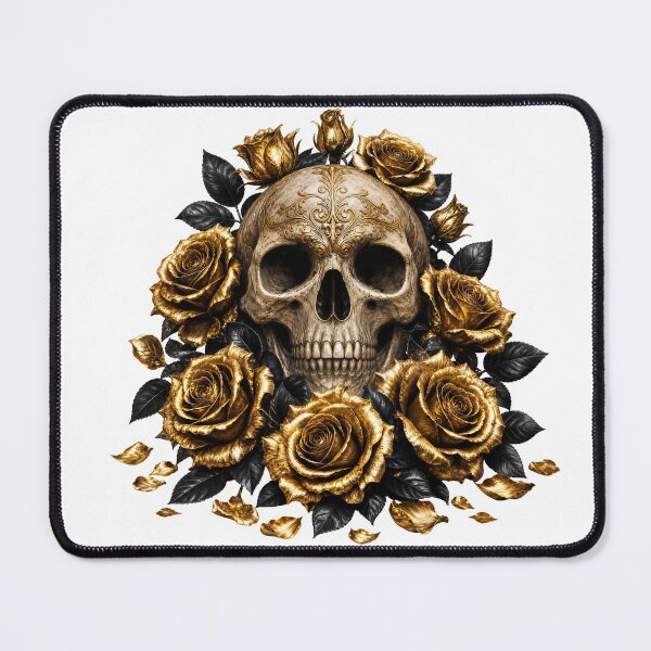 Item preview, Ornate Gothic Skull with Golden Roses designed and sold by FrozenPolarBear.