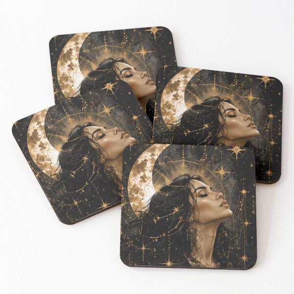 Item preview, Celestial Woman Beneath a Crescent Moon designed and sold by ⭐ AURA STUDIO.