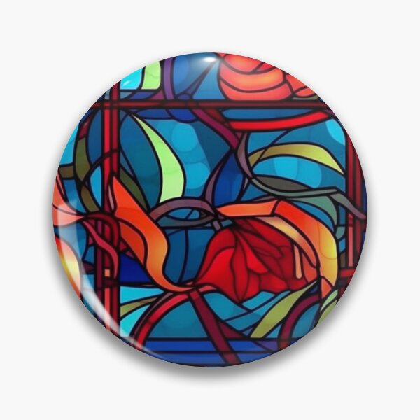 Item preview, Red Roses Stained Glass-Inspired Art On Blue  designed and sold by DEC02.