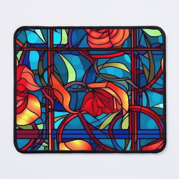 Item preview, Red Roses Stained Glass-Inspired Art On Blue  designed and sold by DEC02.