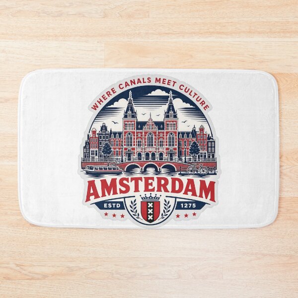 Artikelvorschau, Amsterdam Where Canals Meet Culture – Retro Dutch City Badge entworfen und verkauft von Earth Celebration Designs.