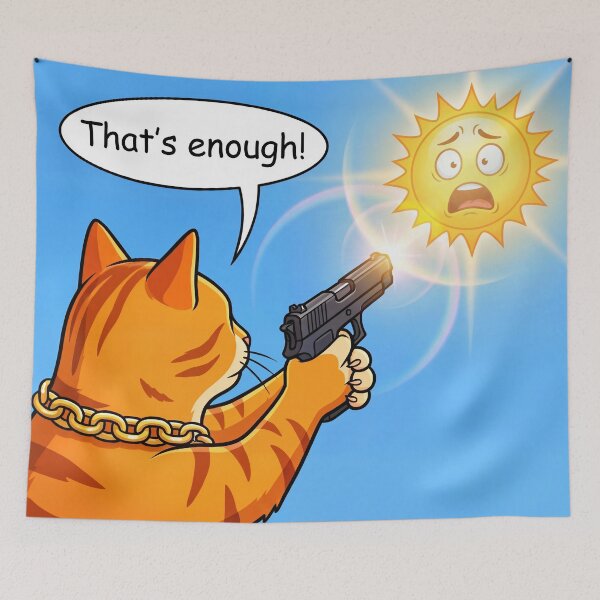 Item preview, That's Enough! Funny Orange Cat vs The Sun – Summer Heat Meme designed and sold by WordPlayStudio.
