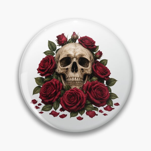 Item preview, Romantic Gothic Skull with Deep Red Roses designed and sold by FrozenPolarBear.