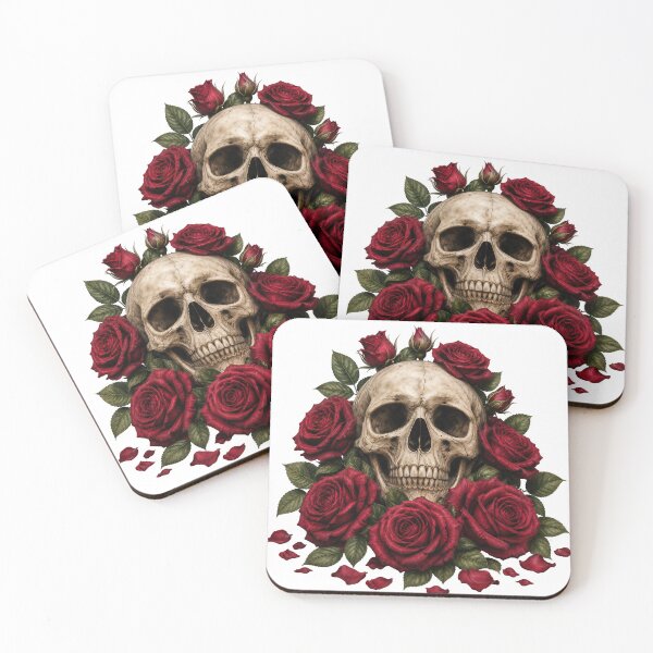 Item preview, Romantic Gothic Skull with Deep Red Roses designed and sold by FrozenPolarBear.