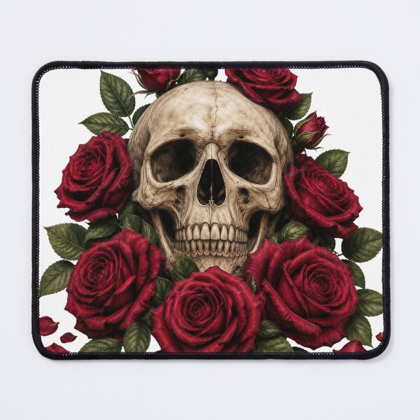 Item preview, Romantic Gothic Skull with Deep Red Roses designed and sold by FrozenPolarBear.
