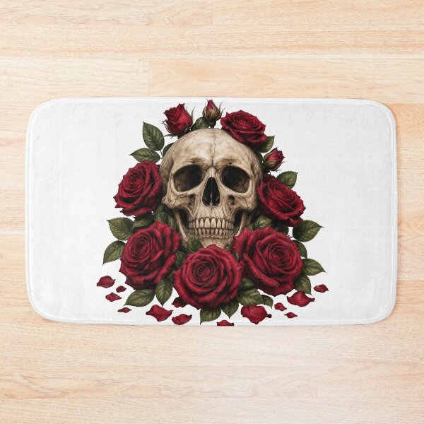 Item preview, Romantic Gothic Skull with Deep Red Roses designed and sold by FrozenPolarBear.
